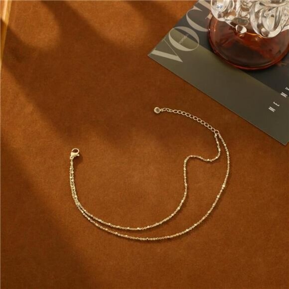 Gold Anklet Set for Women Layered Waterproof Figaro Heart Butterfly Pearl - Picture 4 of 7